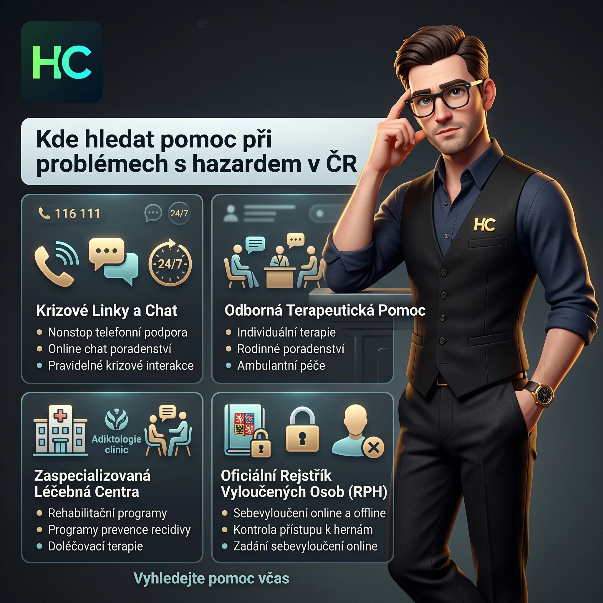 Mascot ukazuje, kde hledat pomoc