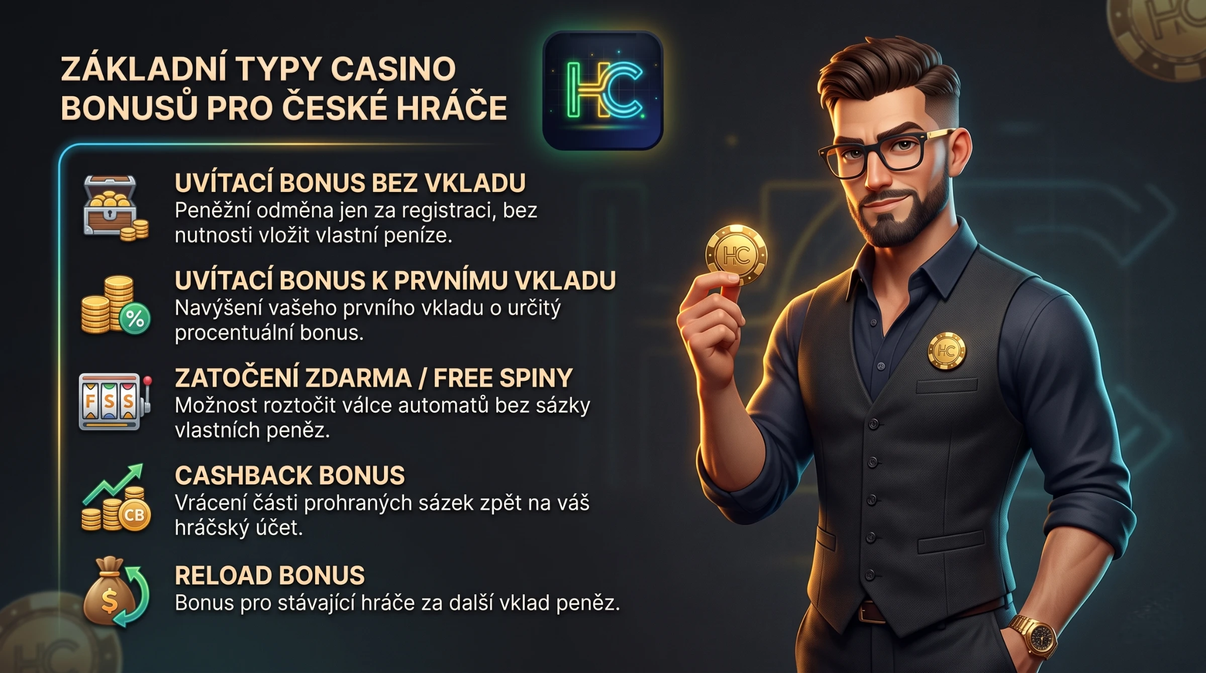 Mascot přehledně třídí základní typy casino bonusů